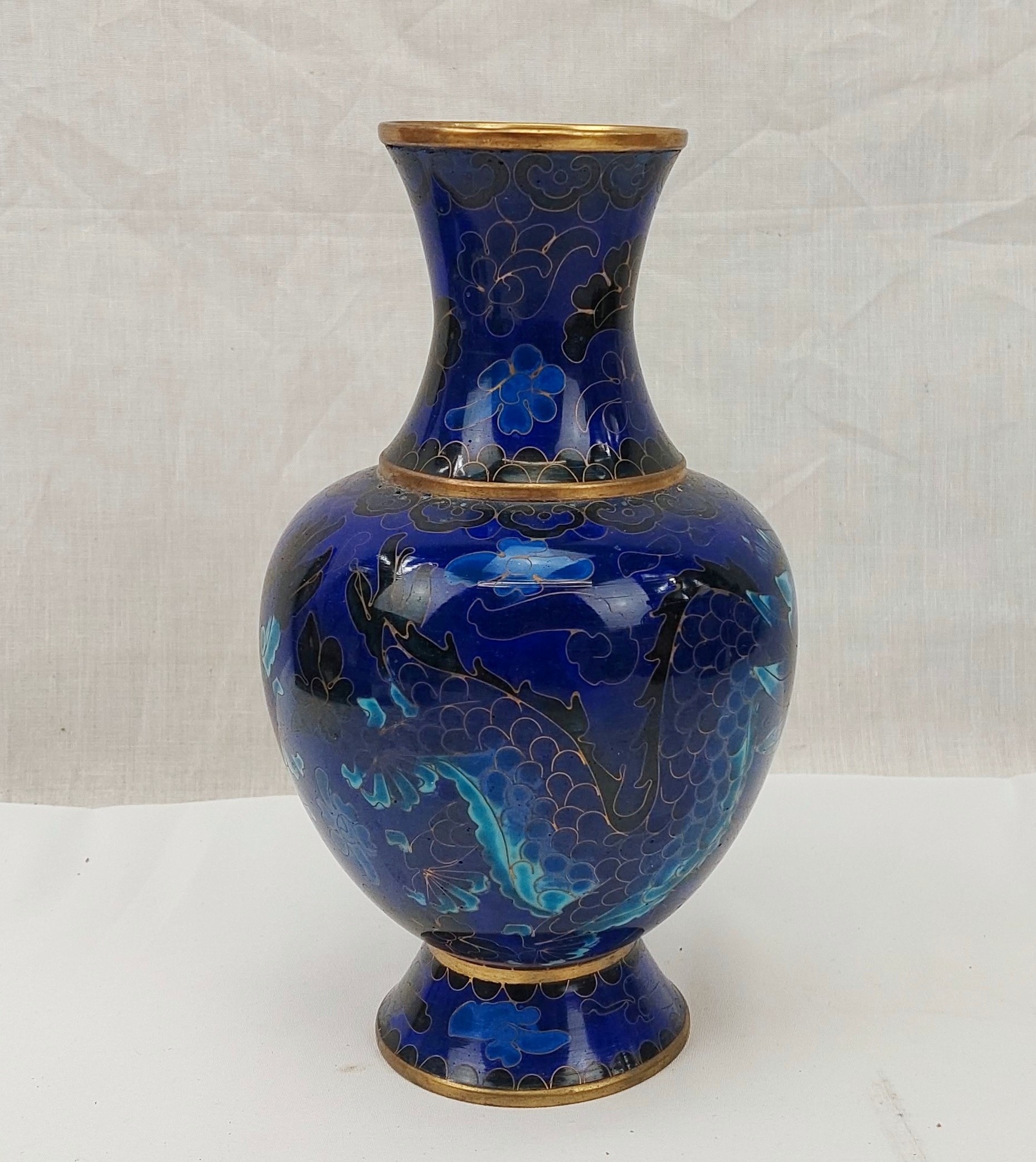 Blue Chinese Cloisonne Vase With Dragons - Image 4