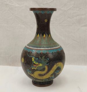 Chinese Cloisonne Vase With Yellow Dragons