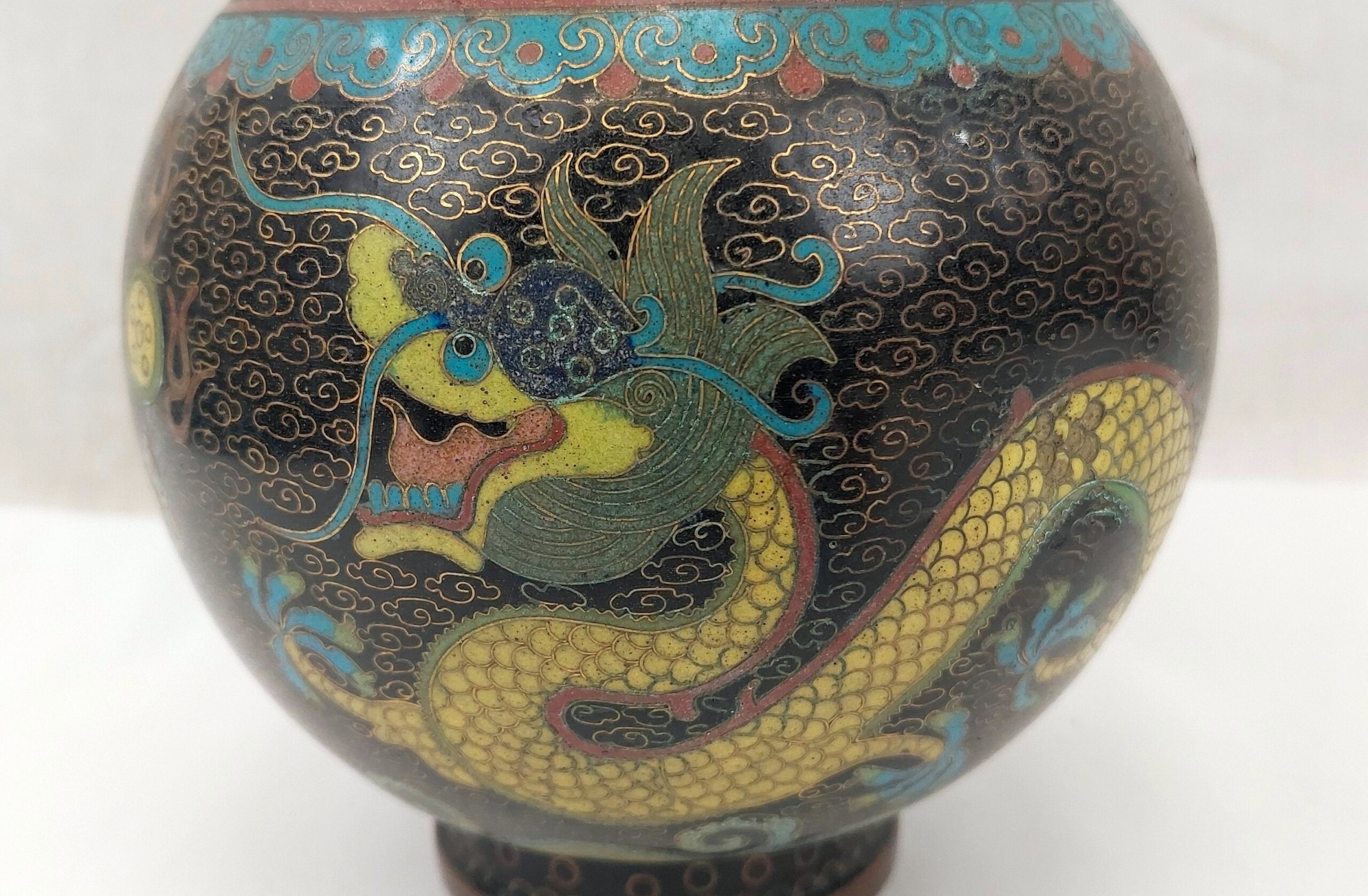 Chinese Cloisonne Vase With Yellow Dragons - Image 2