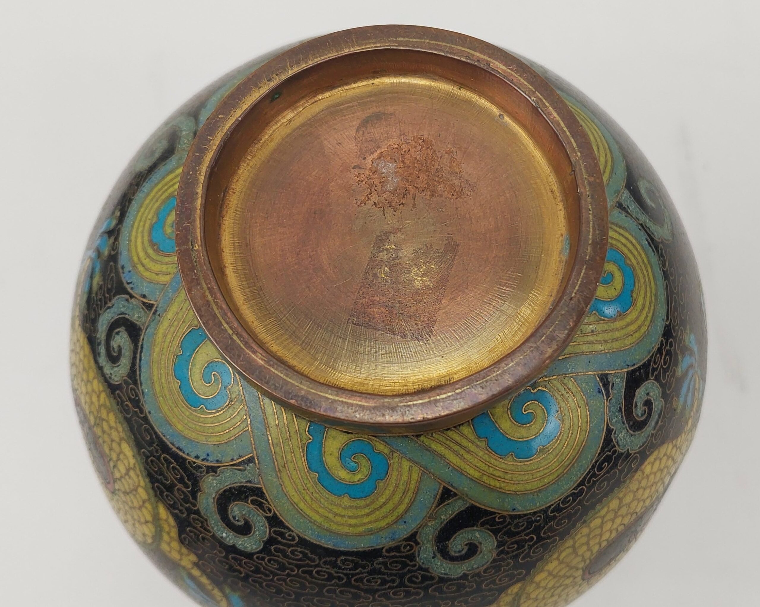 Chinese Cloisonne Vase With Yellow Dragons - Image 9