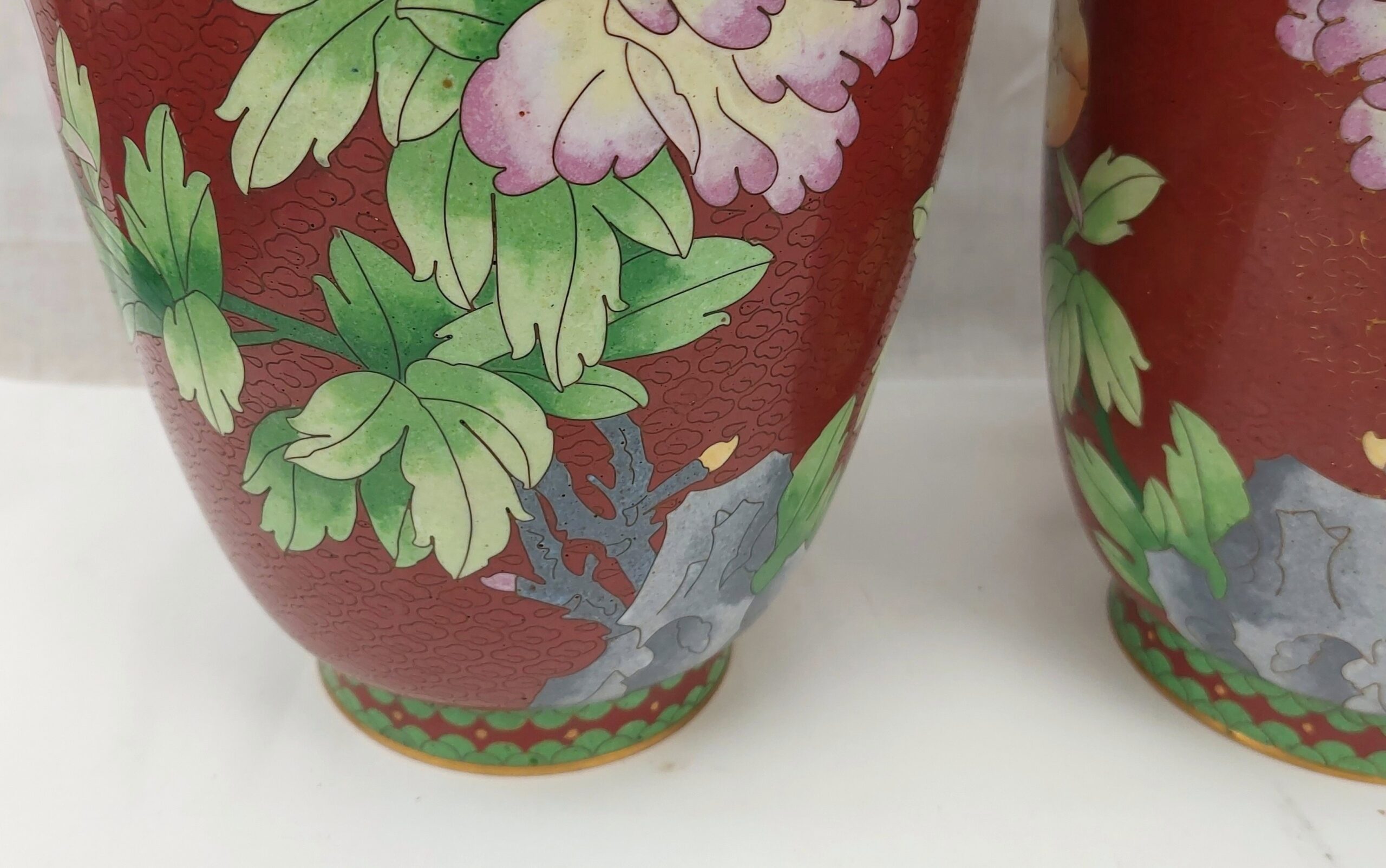 Pair of Large Chinese Cloisonne Floral And Butterfly Vases - Image 4
