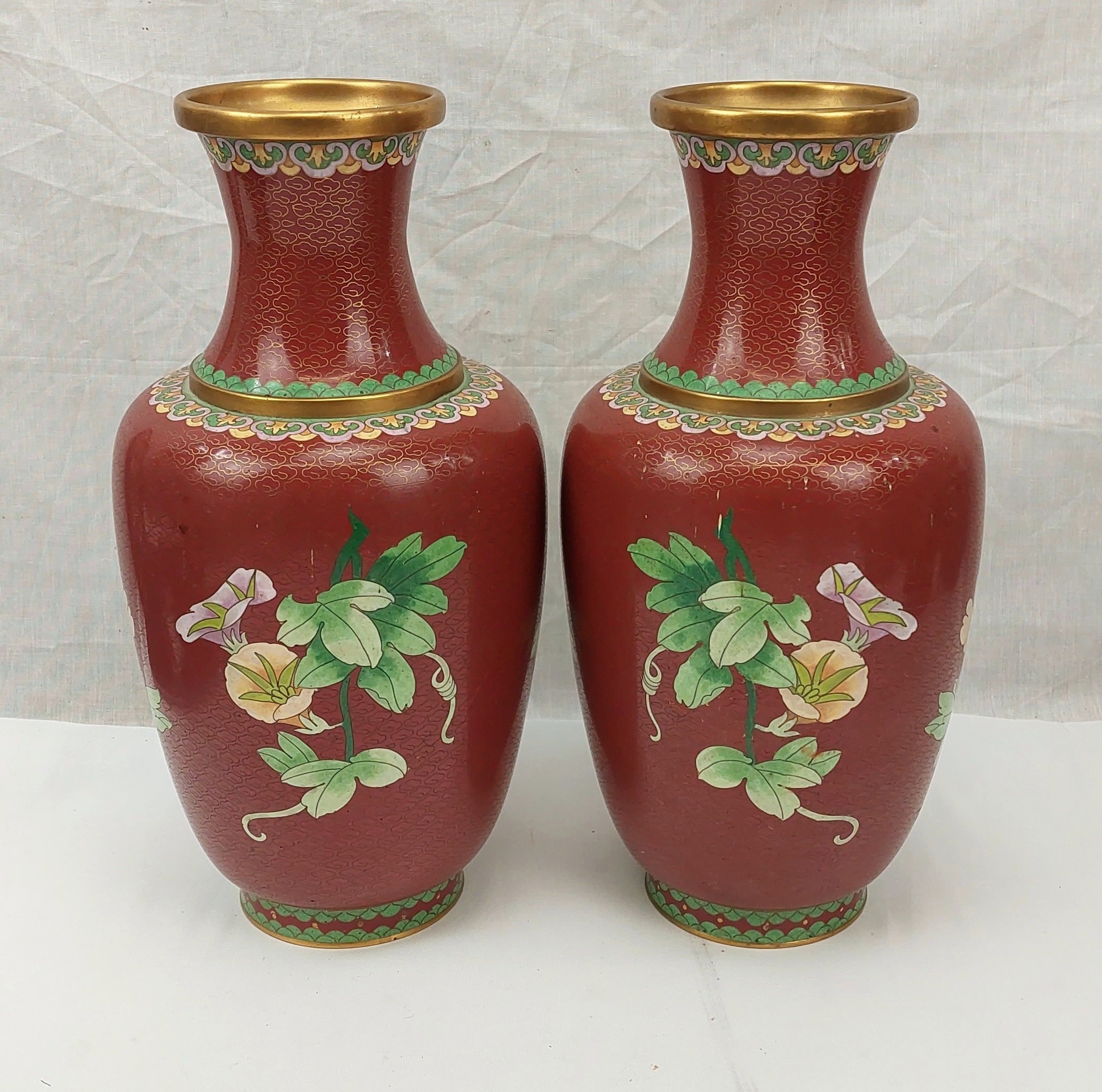 Pair of Large Chinese Cloisonne Floral And Butterfly Vases - Image 8