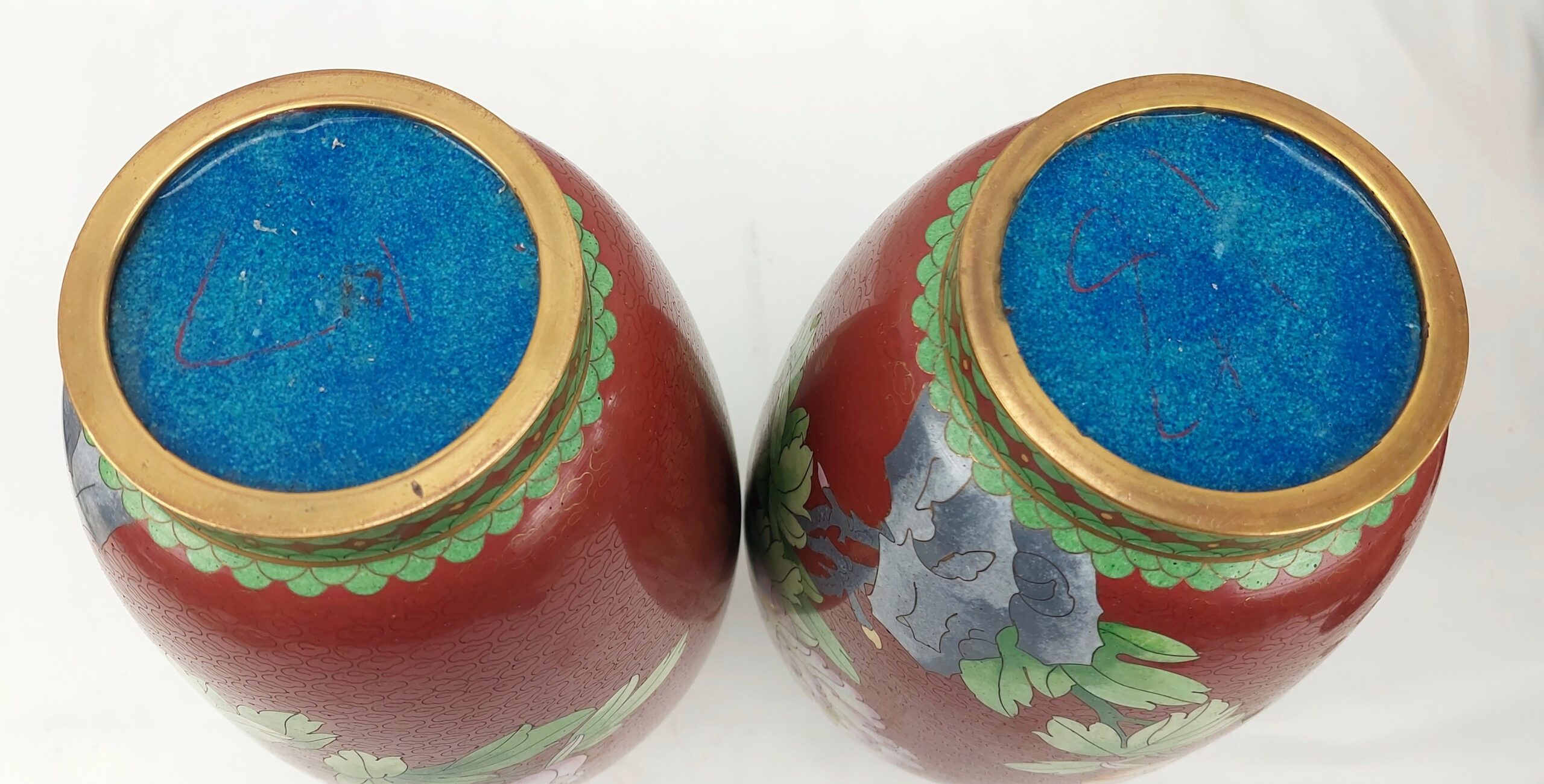 Pair of Large Chinese Cloisonne Floral And Butterfly Vases - Image 9