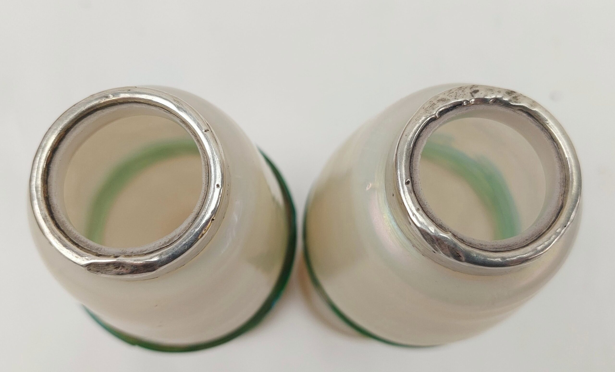 London 1911 Silver Topped Pair Of Art Nouveau Glass Vases - Image 5