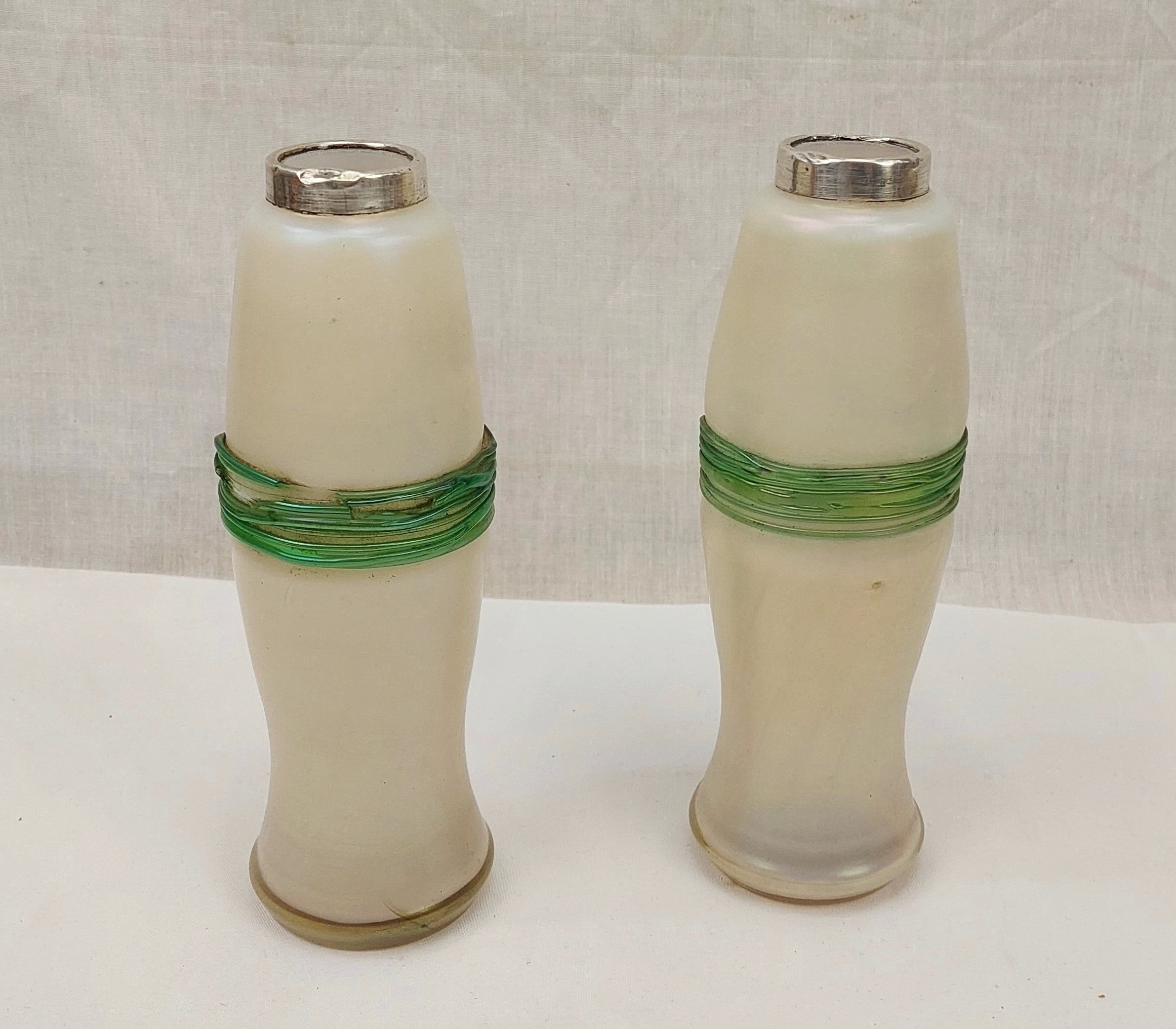 London 1911 Silver Topped Pair Of Art Nouveau Glass Vases - Image 2