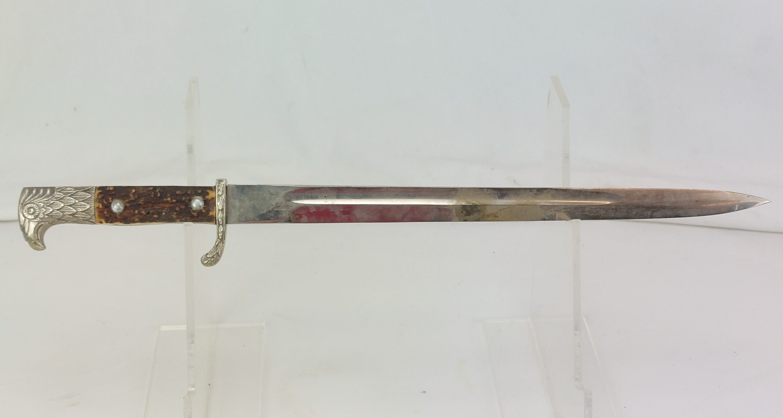 REPLICA WW2 German Police Bayonet, Long Pattern, Stag Grip. Stamped Robert Klaas Solingen