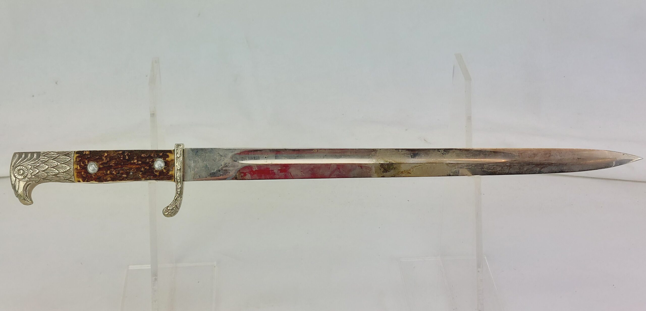 REPLICA WW2 German Police Bayonet, Long Pattern, Stag Grip. Stamped Robert Klaas Solingen - Image 3