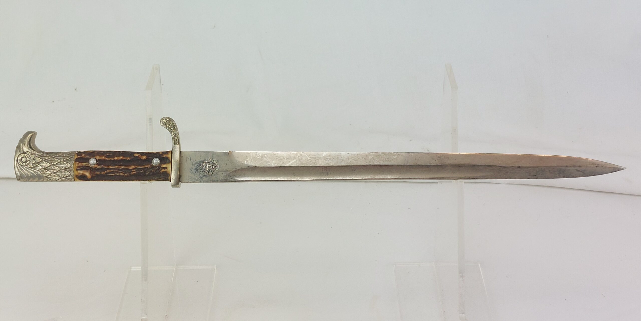 REPLICA WW2 German Police Bayonet, Long Pattern, Stag Grip. Stamped Robert Klaas Solingen - Image 4