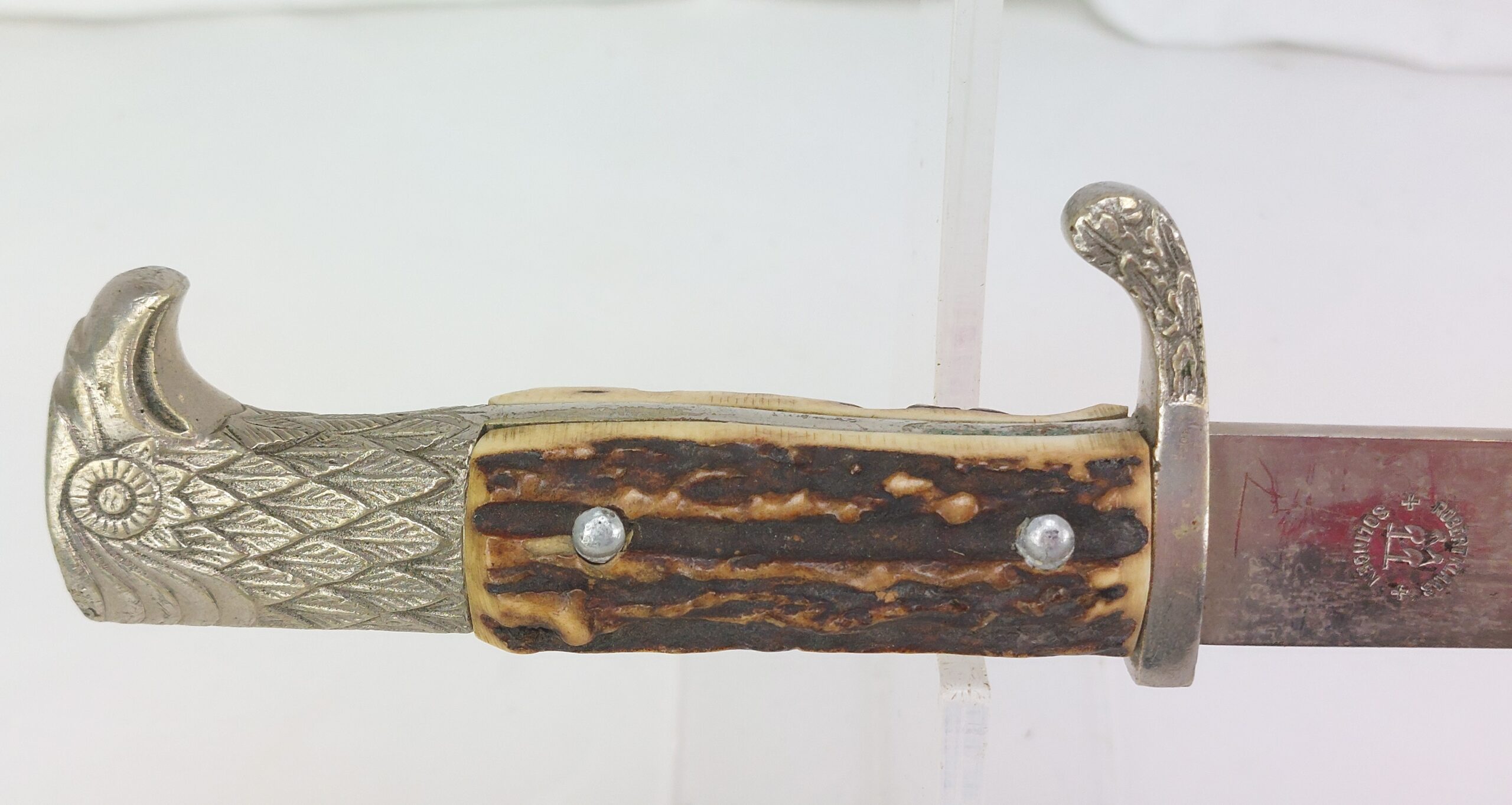 REPLICA WW2 German Police Bayonet, Long Pattern, Stag Grip. Stamped Robert Klaas Solingen - Image 5