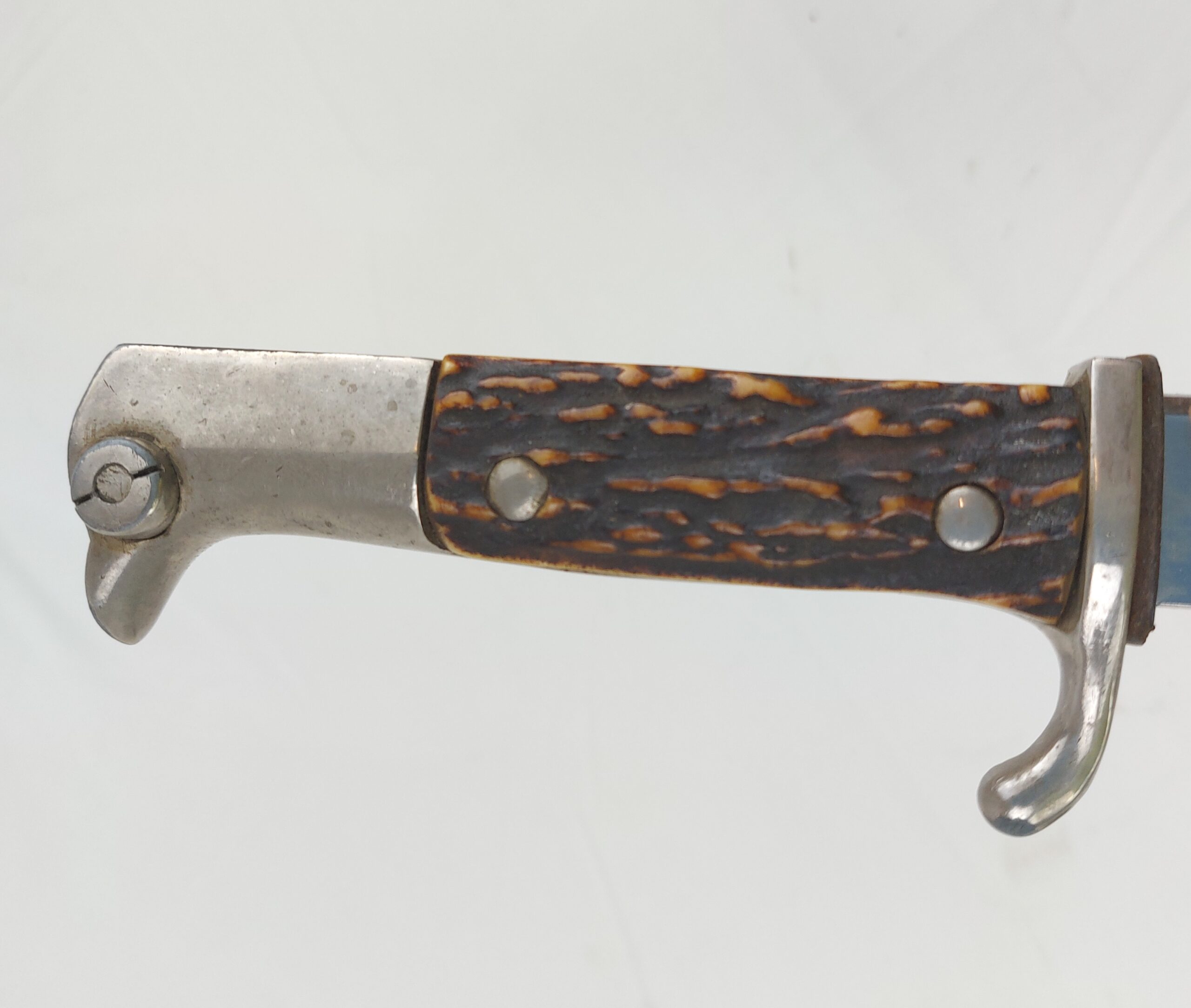 REPLICA WW2 German Police Bayonet, Short Model Stag Grip, stamped Solingen and Scabbard - Image 6