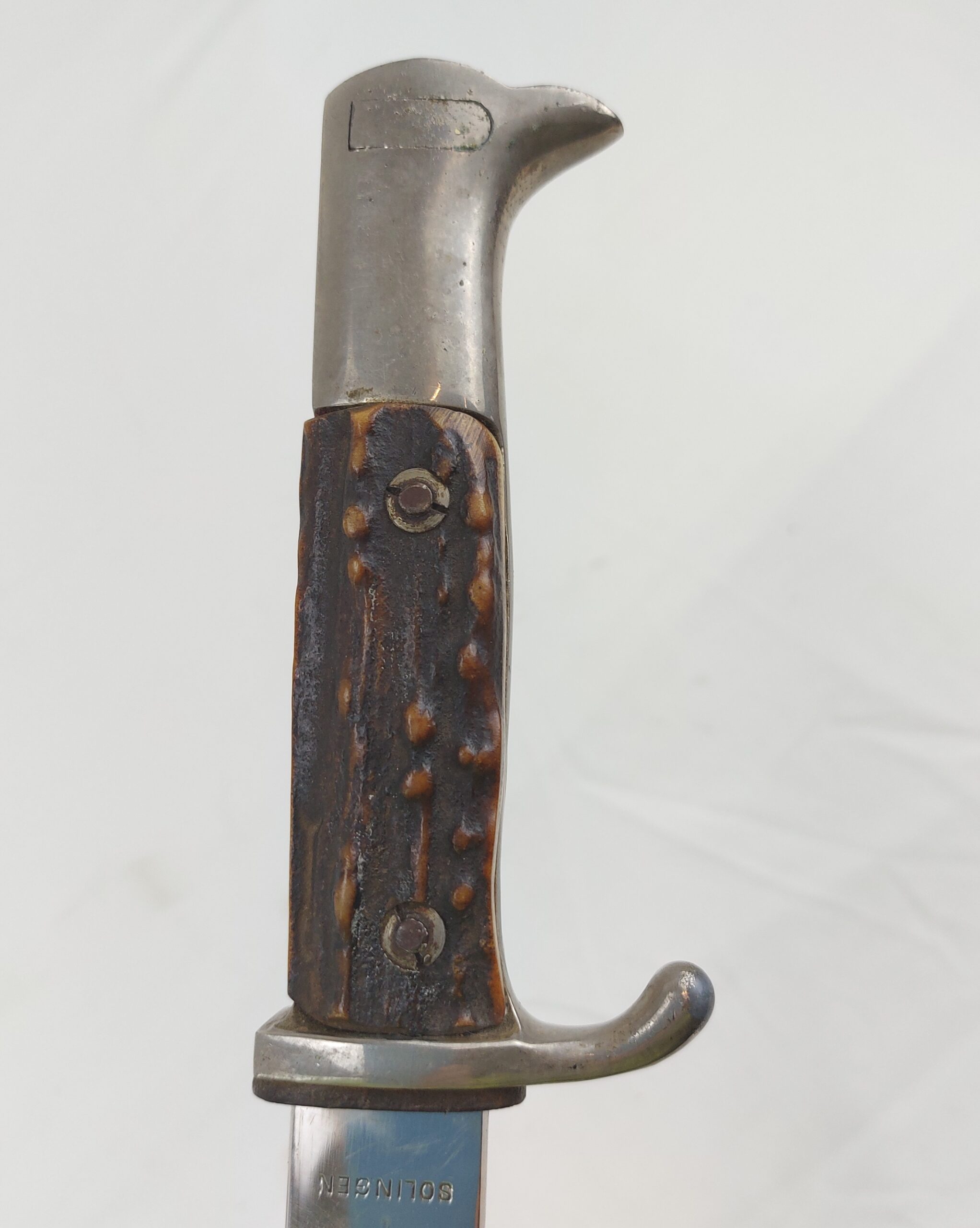 REPLICA WW2 German Police Bayonet, Short Model Stag Grip, stamped Solingen and Scabbard - Image 7