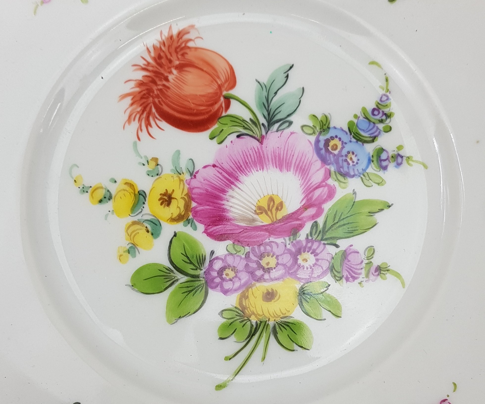 Victorian Circa 1890 Dresden Hand Painted Floral Plate - Image 2