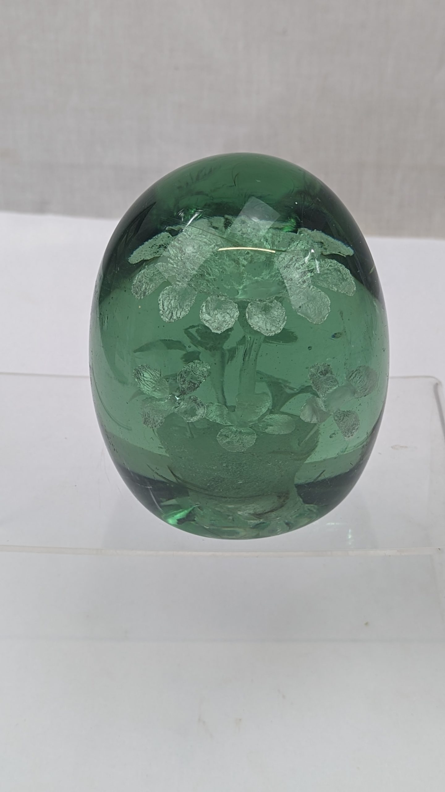 Victorian Green Glass Dump Floral Paperweight