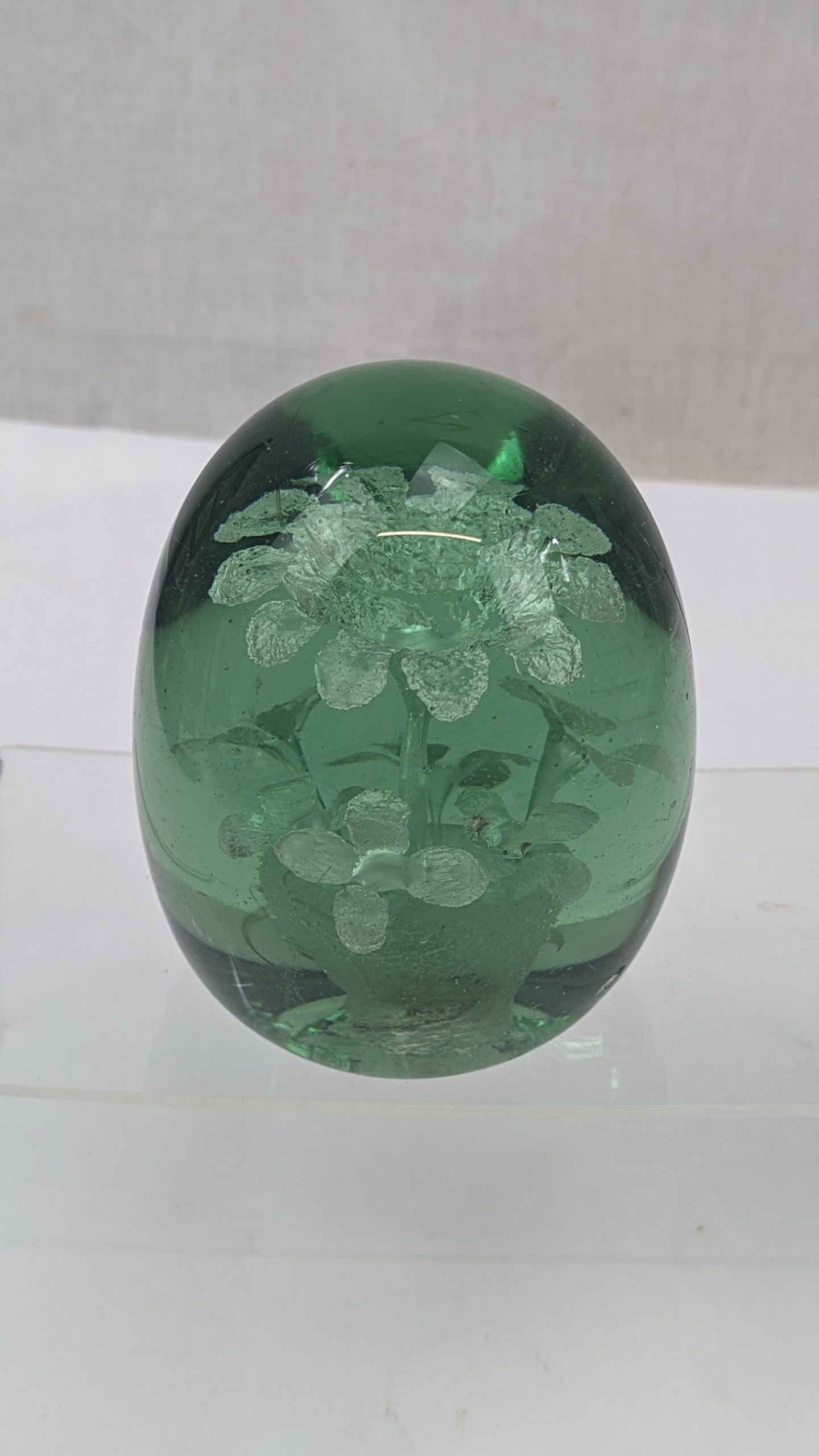 Victorian Green Glass Dump Floral Paperweight - Image 3