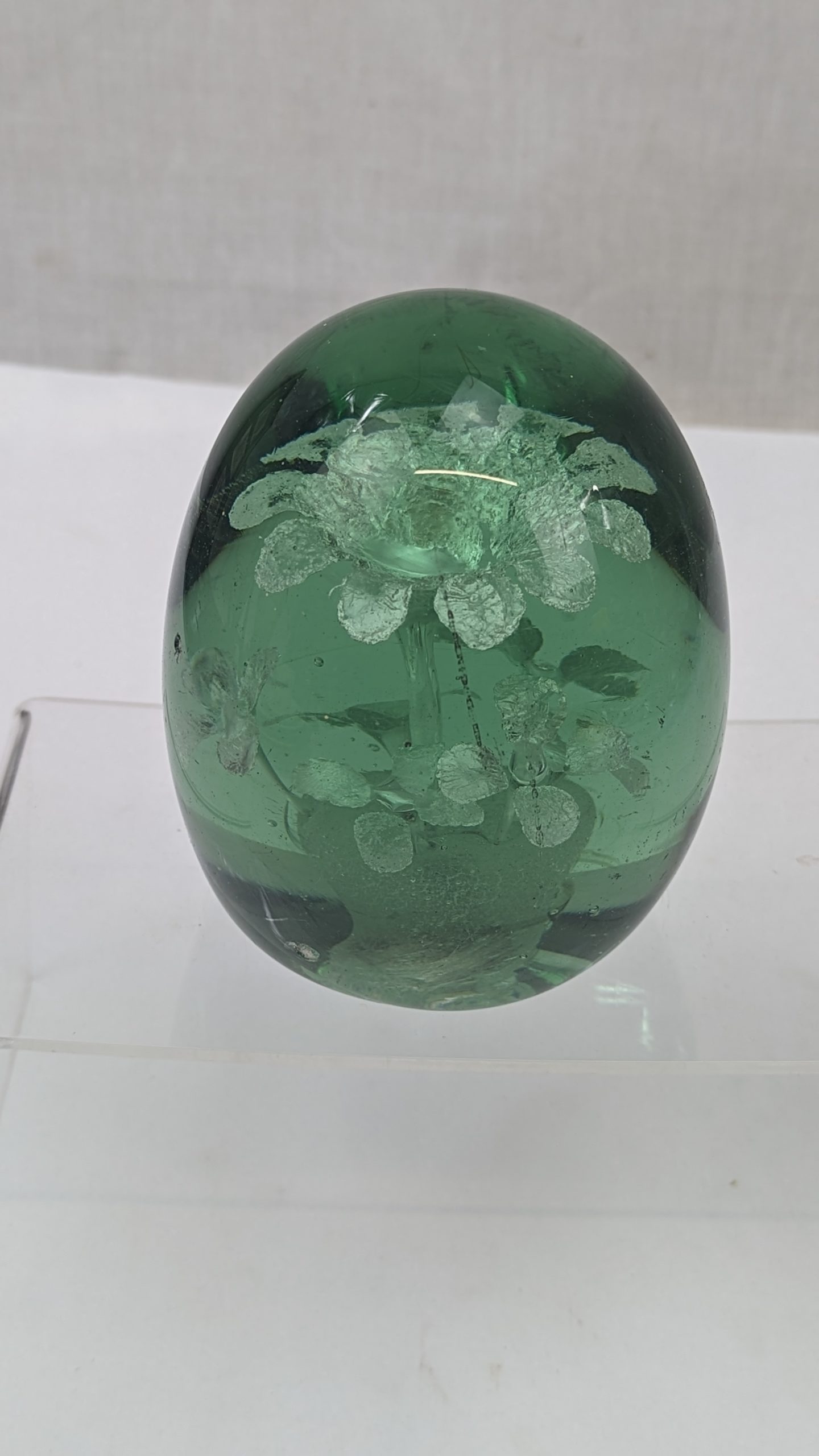 Victorian Green Glass Dump Floral Paperweight - Image 4