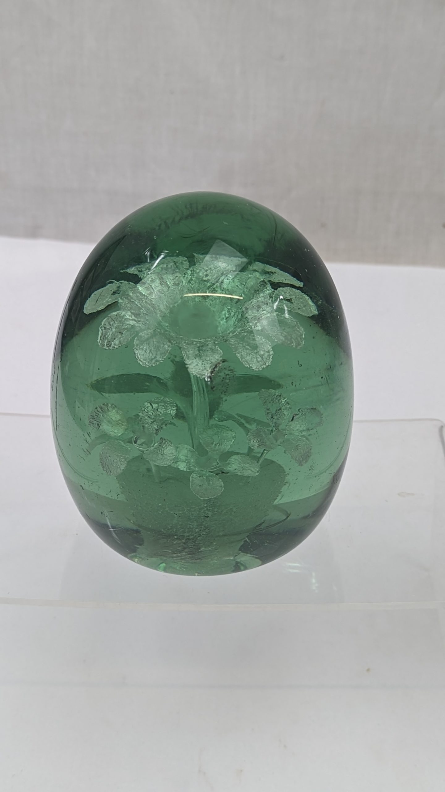 Victorian Green Glass Dump Floral Paperweight - Image 2