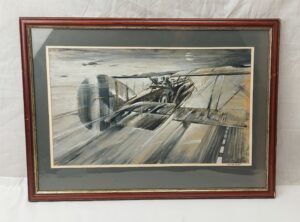 WW1 FE 2B Aeroplane Monochrome Painting By Kenneth Shore