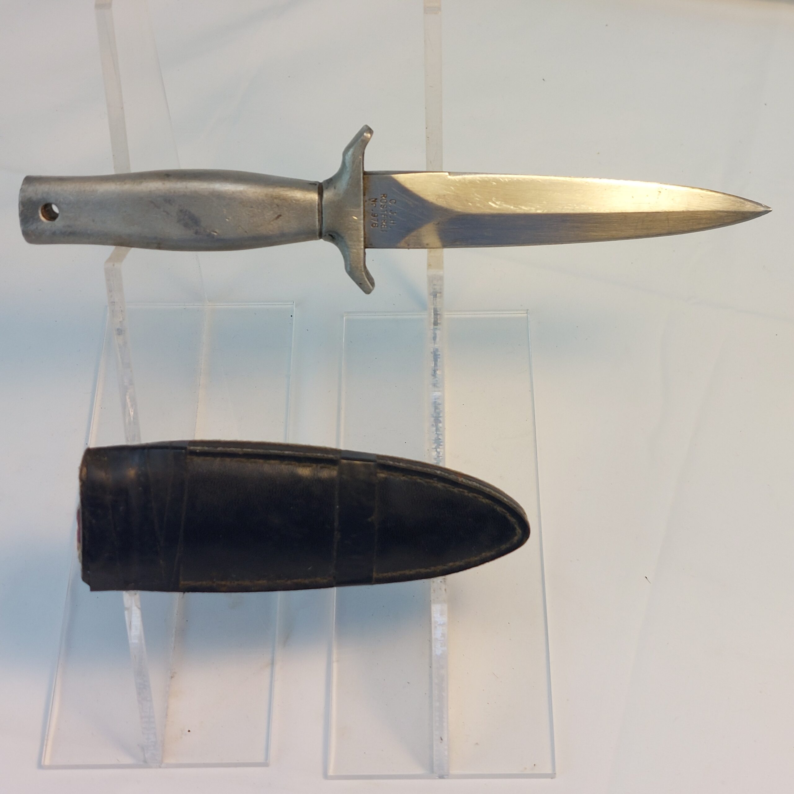 1950's German C.J.H Rostfrei Boot Knife Dagger with Leather Sheath/Scabbard