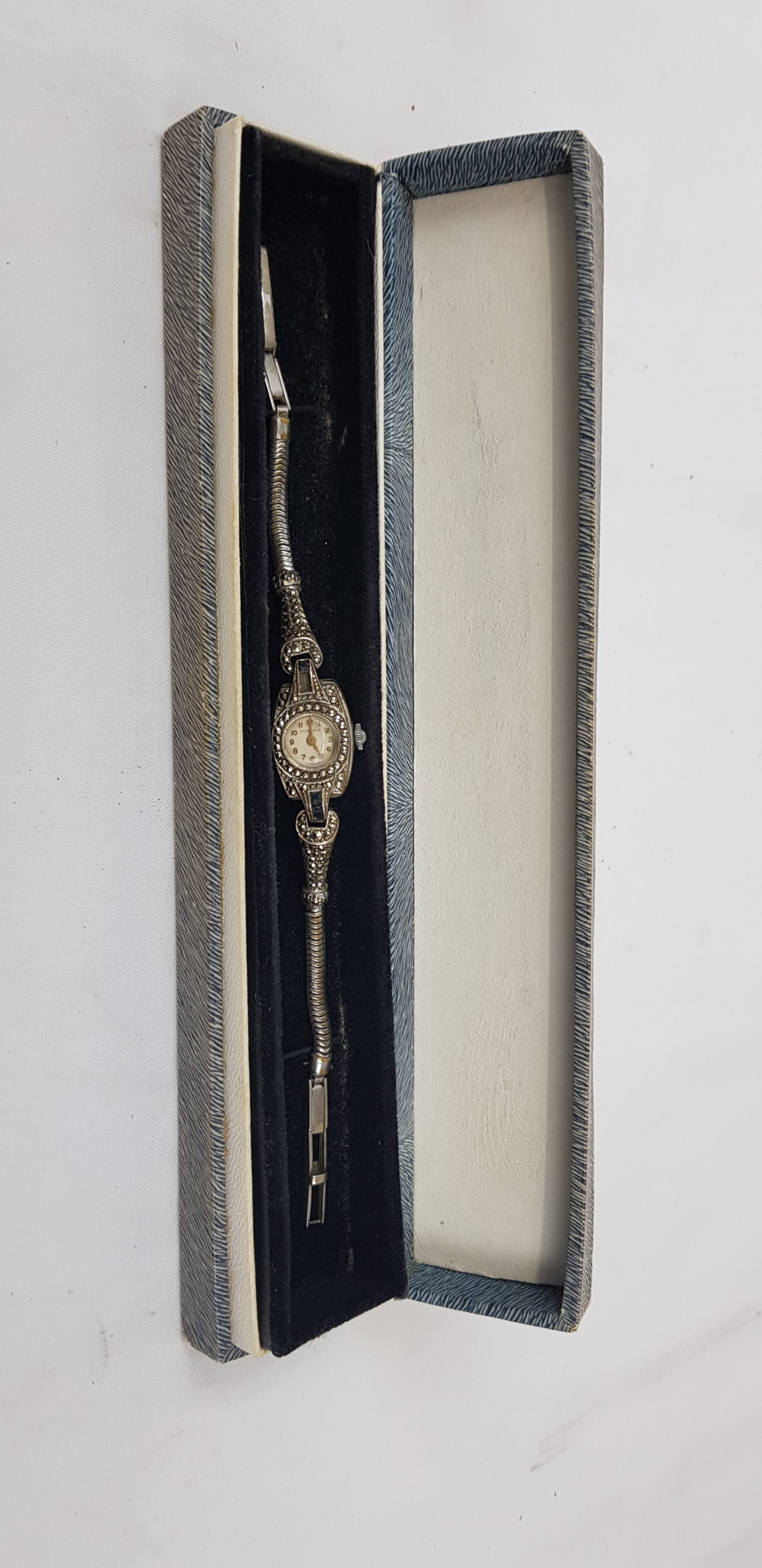 1930s Art Deco White Metal And Marcasite Ladies Cocktail Watch