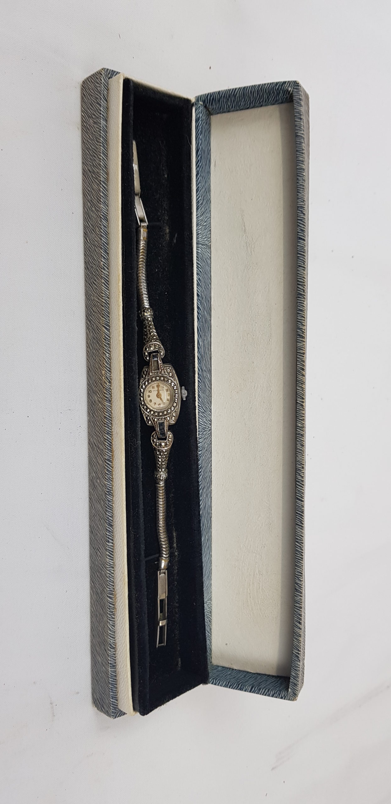 1930s Art Deco White Metal And Marcasite Ladies Cocktail Watch - Image 9