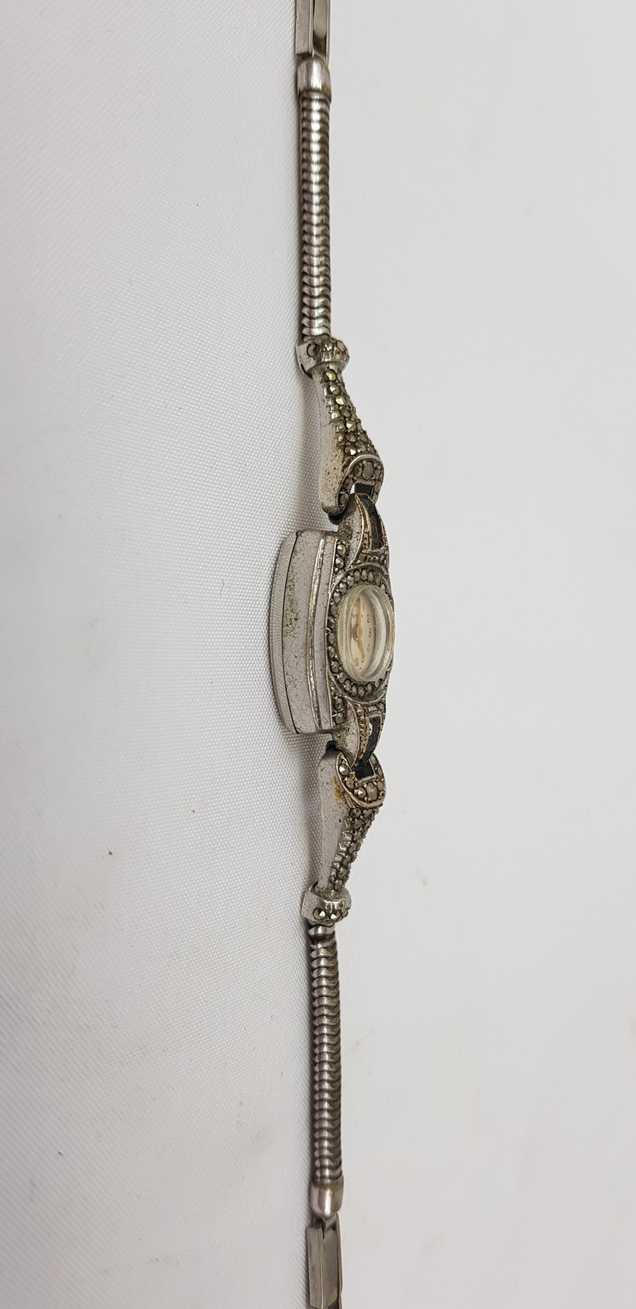 1930s Art Deco White Metal And Marcasite Ladies Cocktail Watch - Image 8