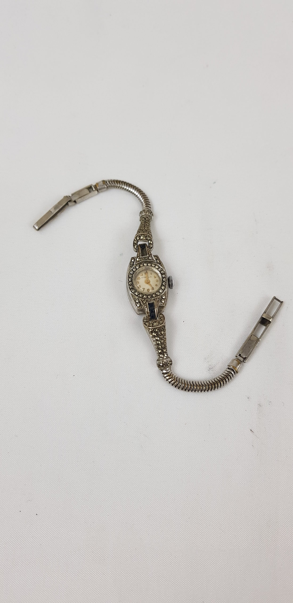 1930s Art Deco White Metal And Marcasite Ladies Cocktail Watch - Image 5