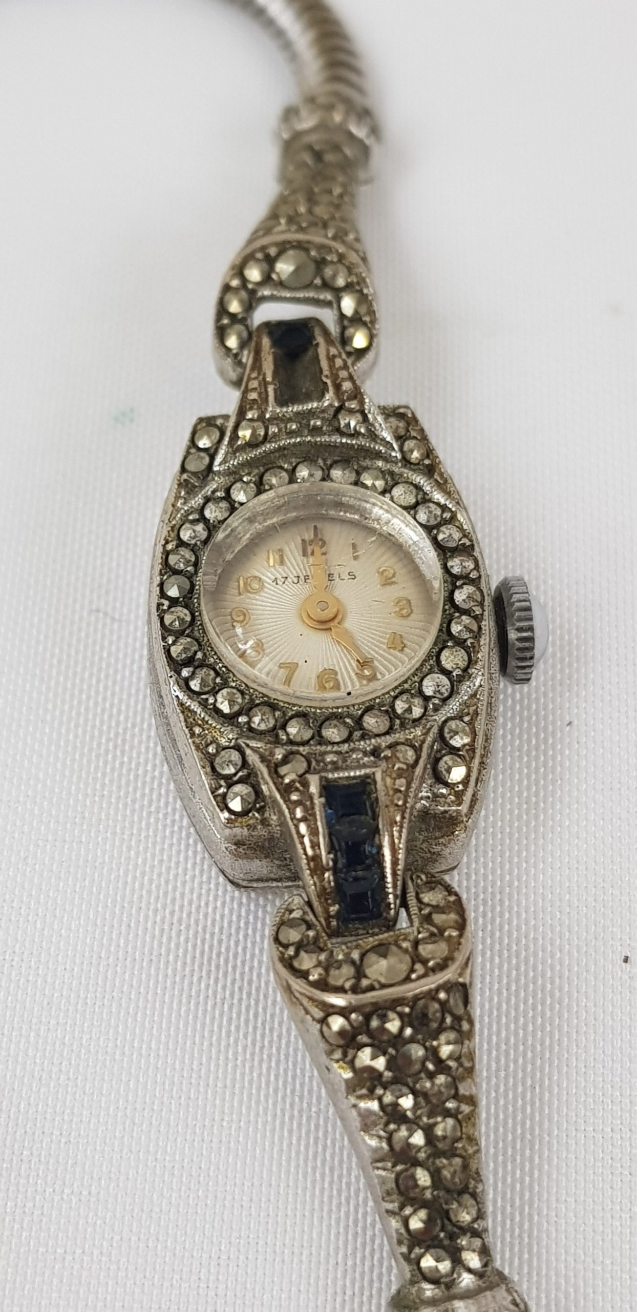 1930s Art Deco White Metal And Marcasite Ladies Cocktail Watch - Image 4