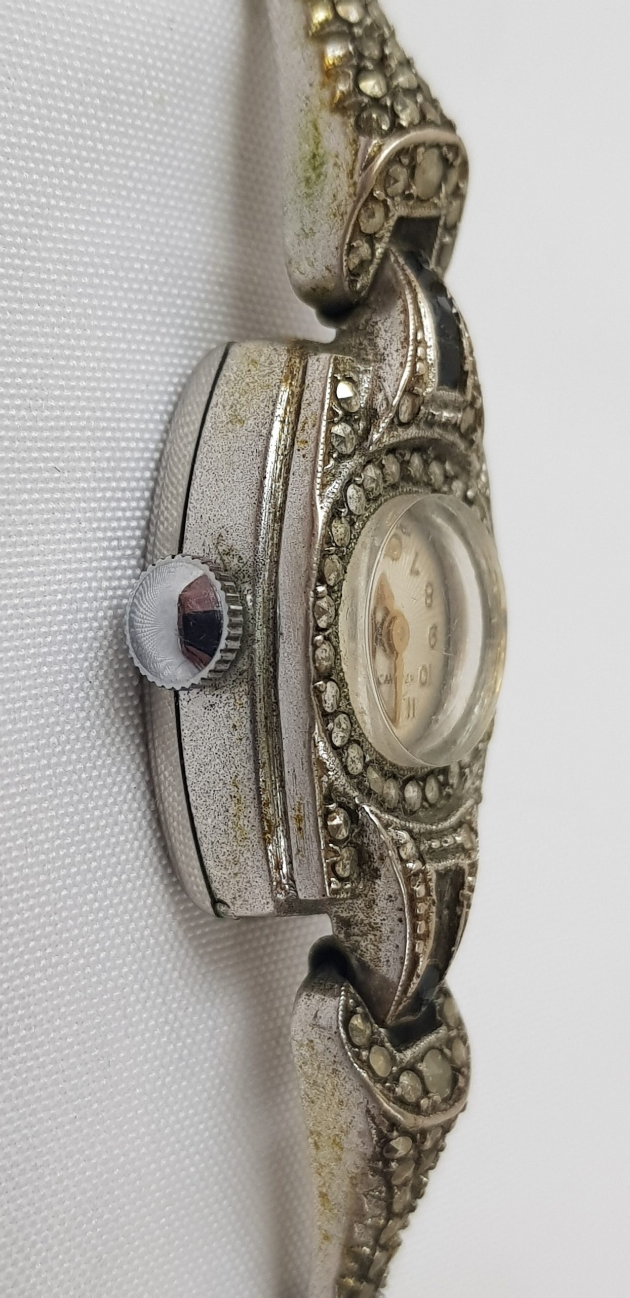 1930s Art Deco White Metal And Marcasite Ladies Cocktail Watch - Image 3