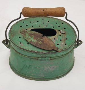 1930s French Enameled Tin Bait Box