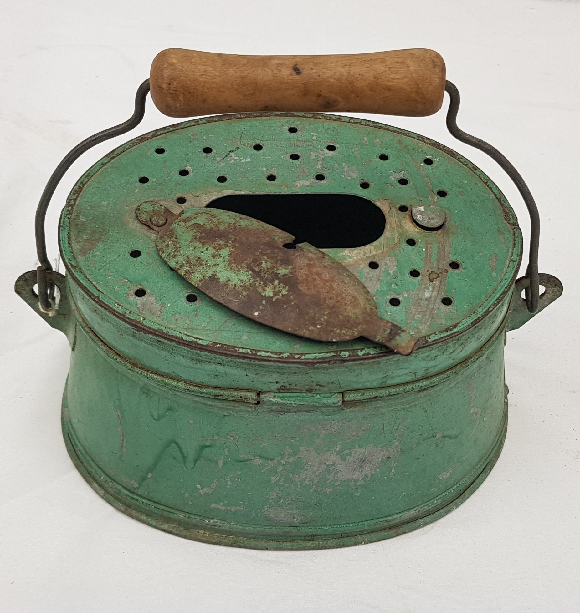1930s French Enameled Tin Bait Box