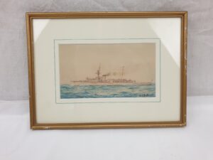 Early 20th Century Watercolour Of A Royal Navy Cruiser By W J Sutton #2