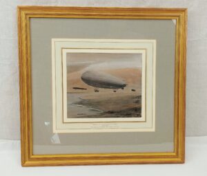 Framed Watercolour Of German Navy Zeppelin LZ 12 By Norman Wilkinson