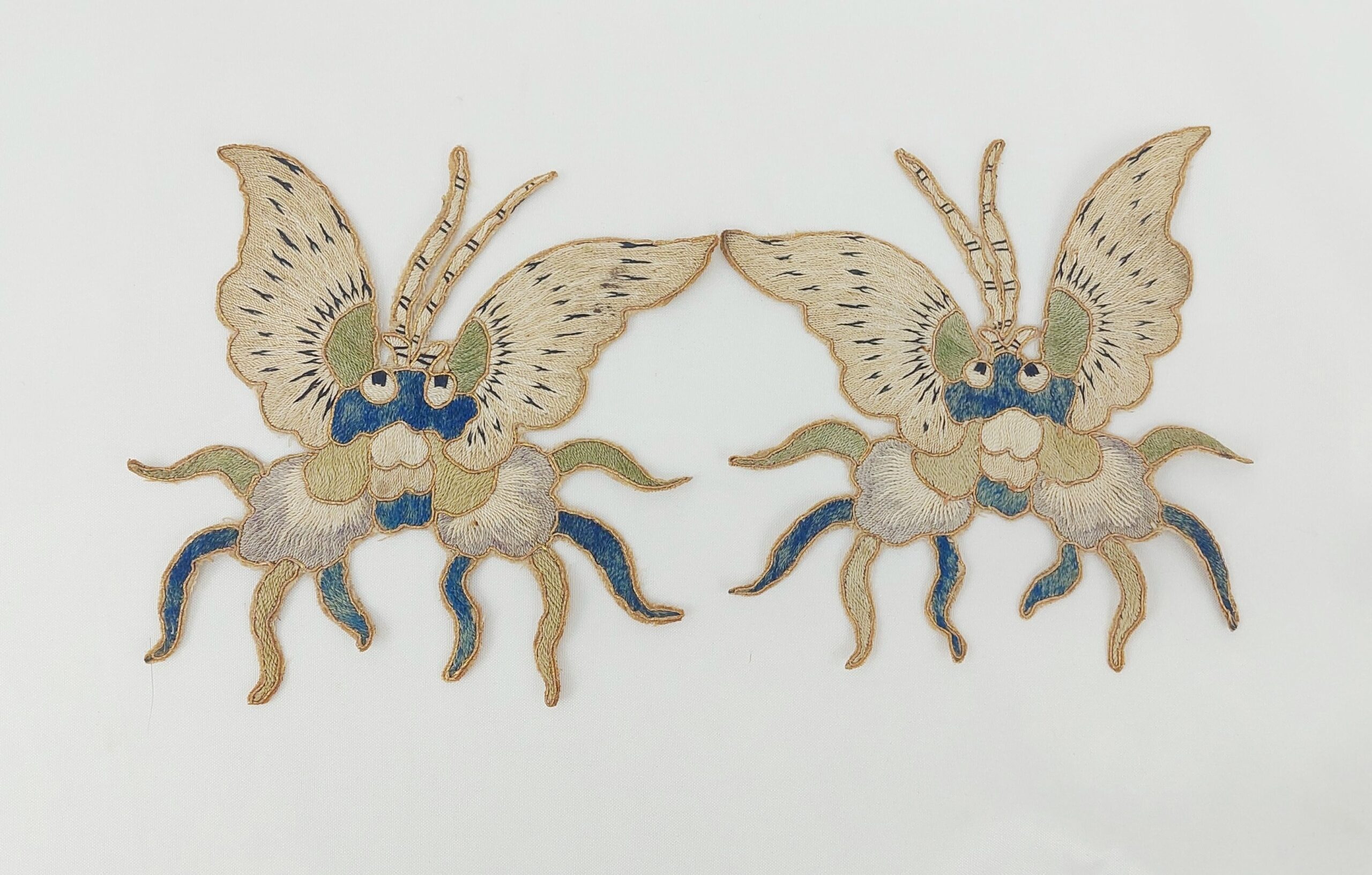 Pair of 18th Century Chinese Silk Embroidered Ming Dragon Robe Patches