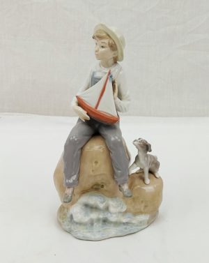 Lladro 5166 Sea Fever Boy With Boat And Dog Figurine