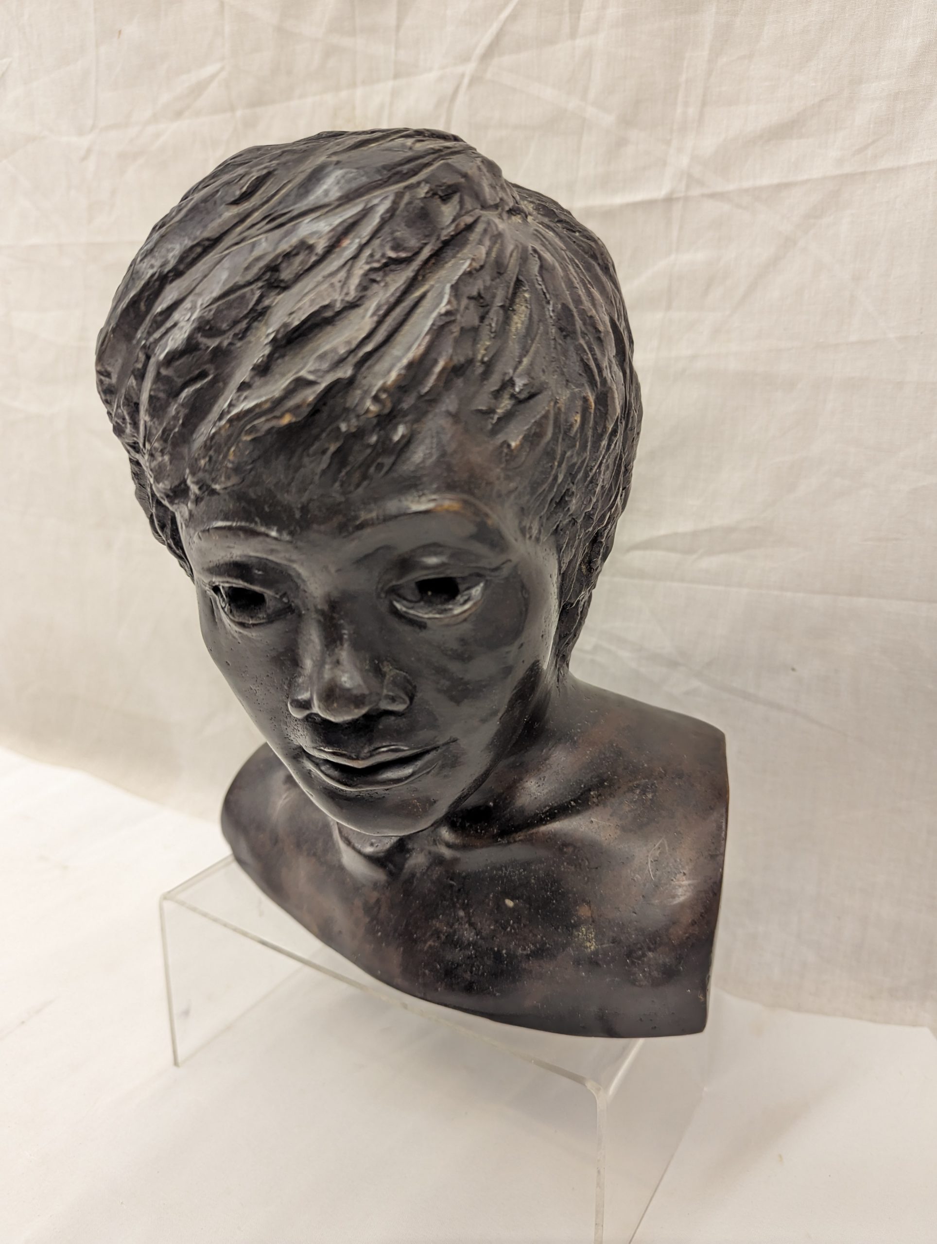 Vintage Bronze Bust Of A Young Lady - Image 3