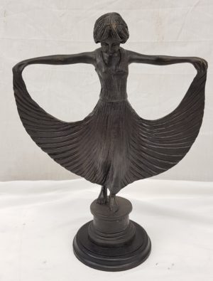 Vintage Bronze Bust Of Art Deco Girl In Swan Like Dress