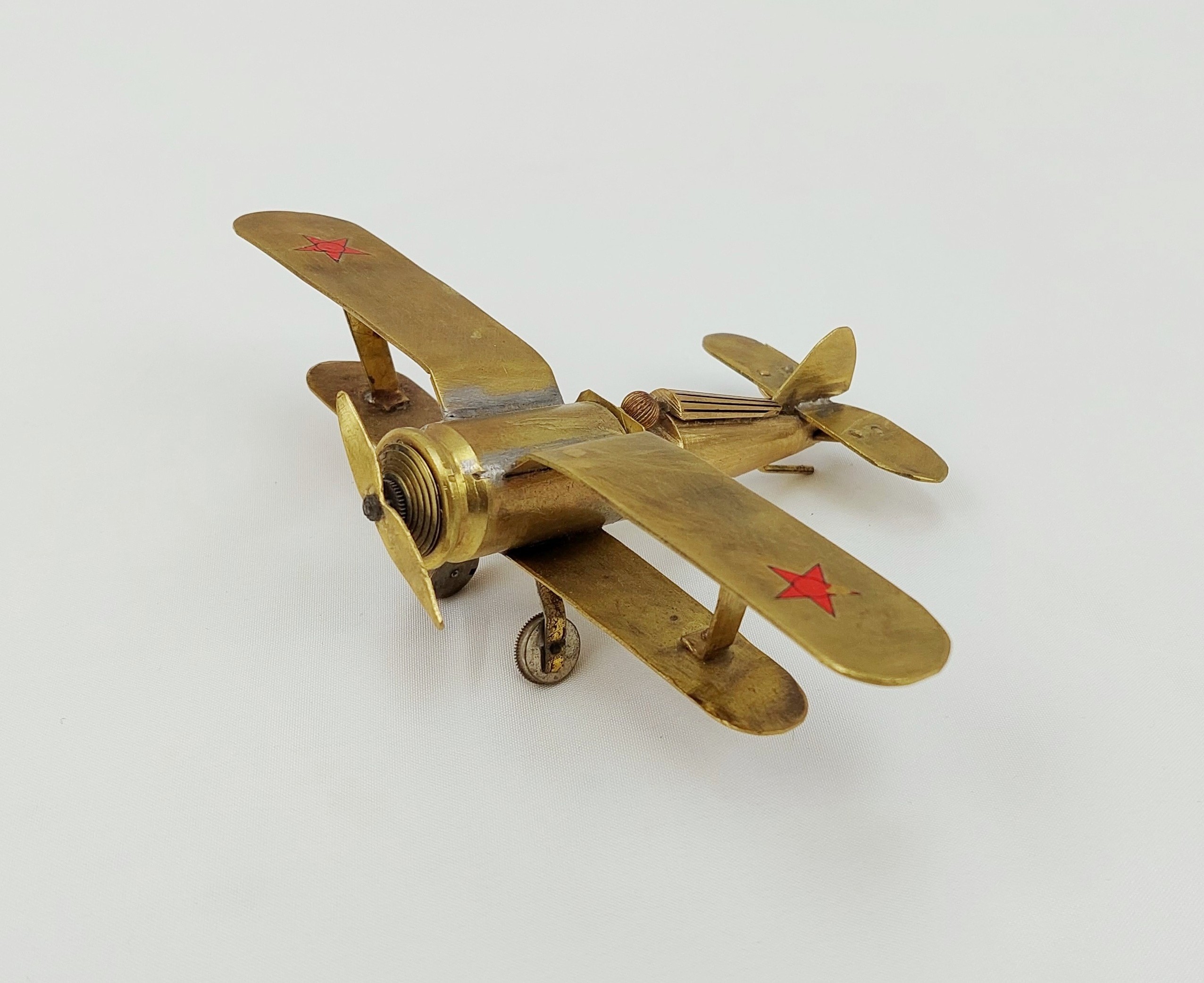 WW2 Trench Art Brass Model Of A Russian Polikarpov I-153 Fighter