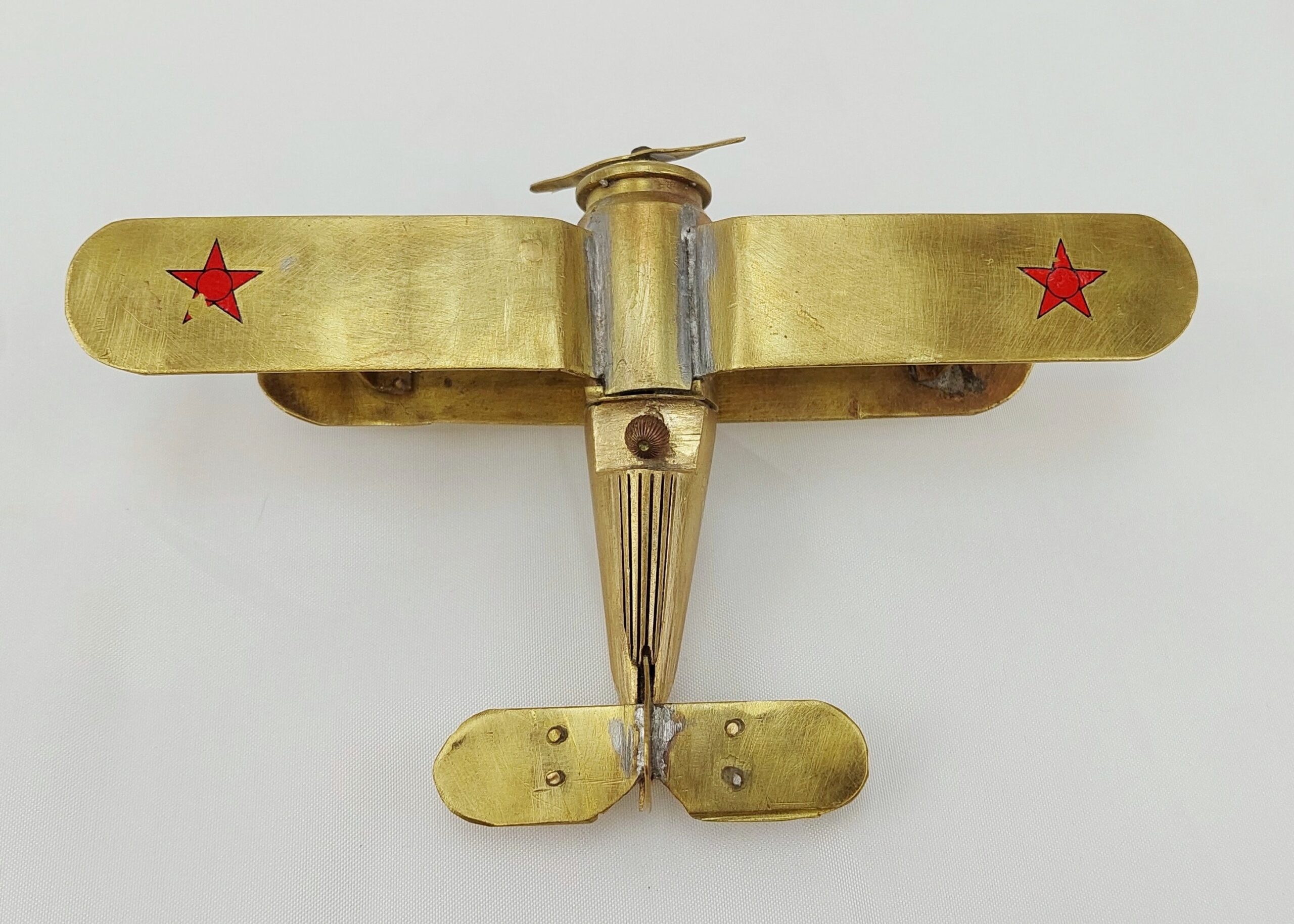 WW2 Trench Art Brass Model Of A Russian Polikarpov I-153 Fighter - Image 3