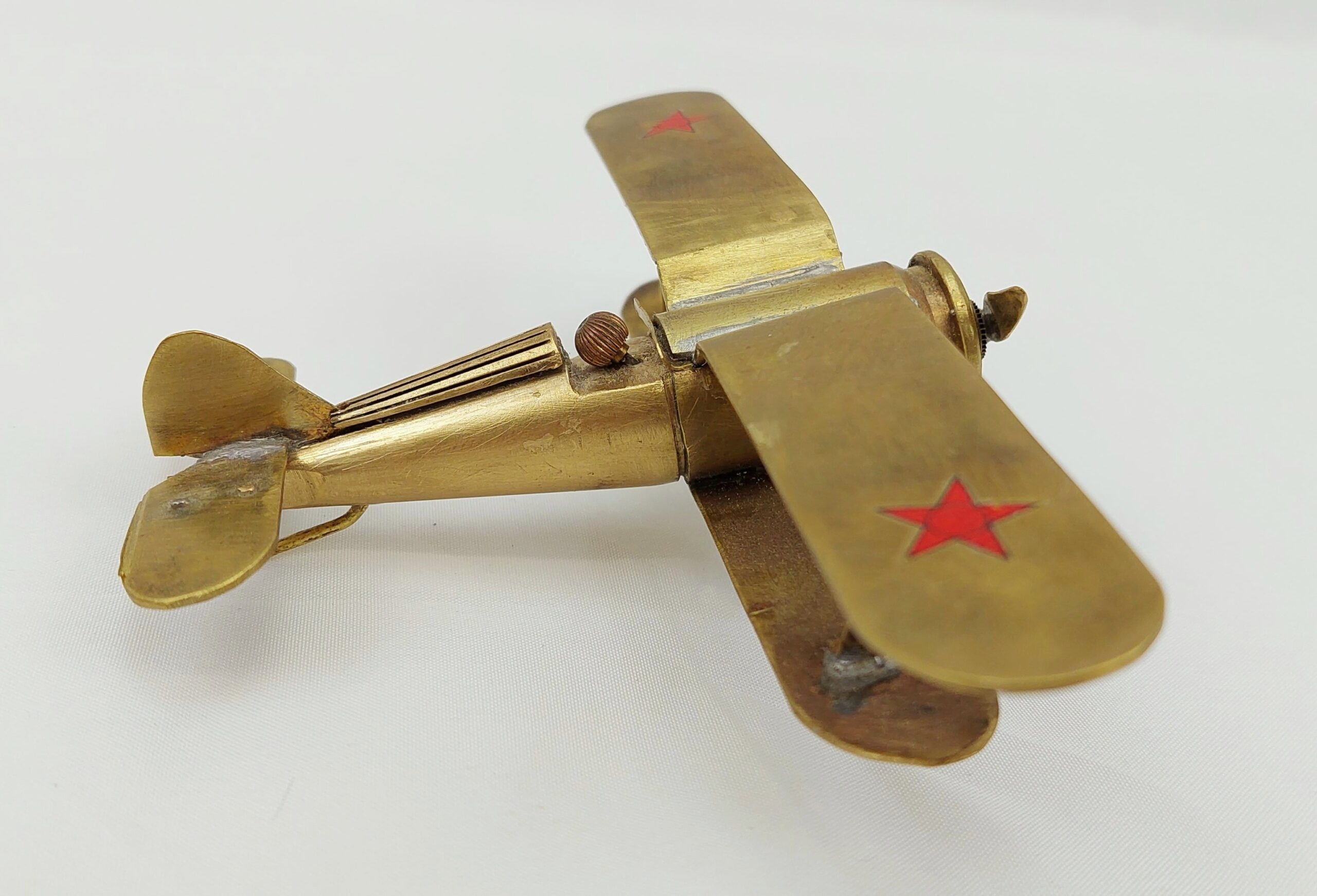 WW2 Trench Art Brass Model Of A Russian Polikarpov I-153 Fighter - Image 4
