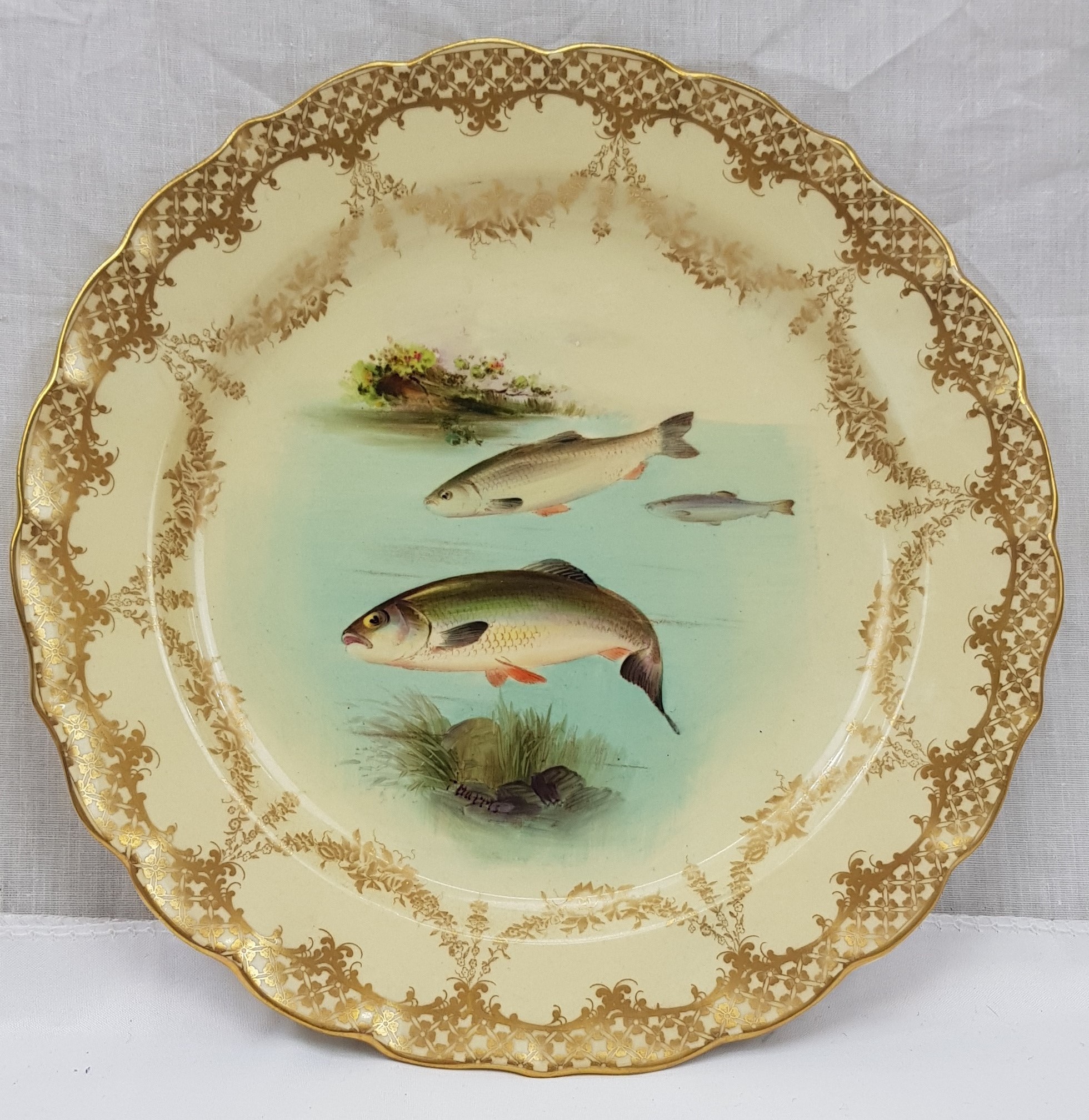 1913 Royal Worcester Hand Painted Plate Of Chub Fish By T Harris