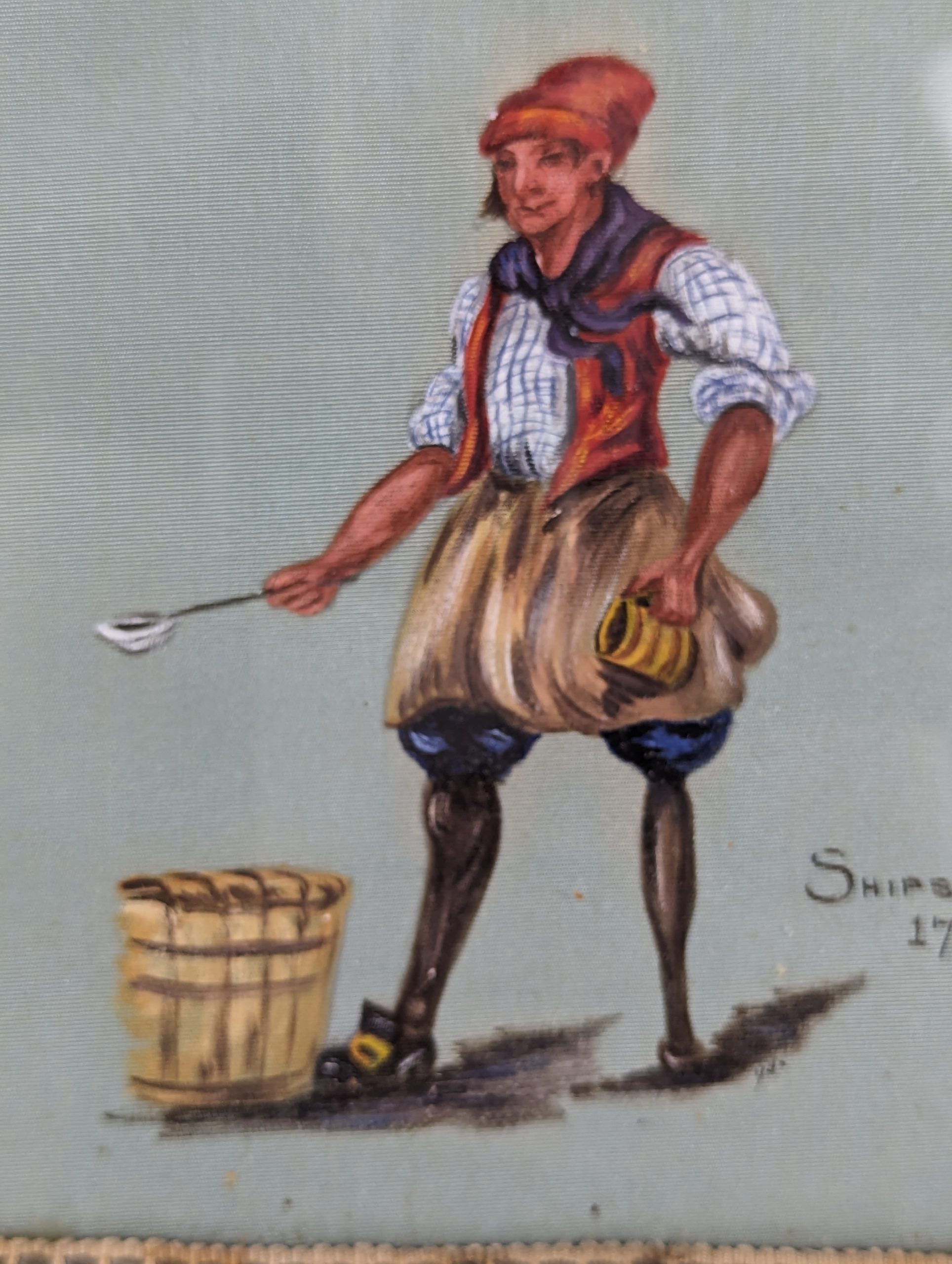 1940s Painting On Silk Of A Royal Navy Ships Cook 1770 - Image 2
