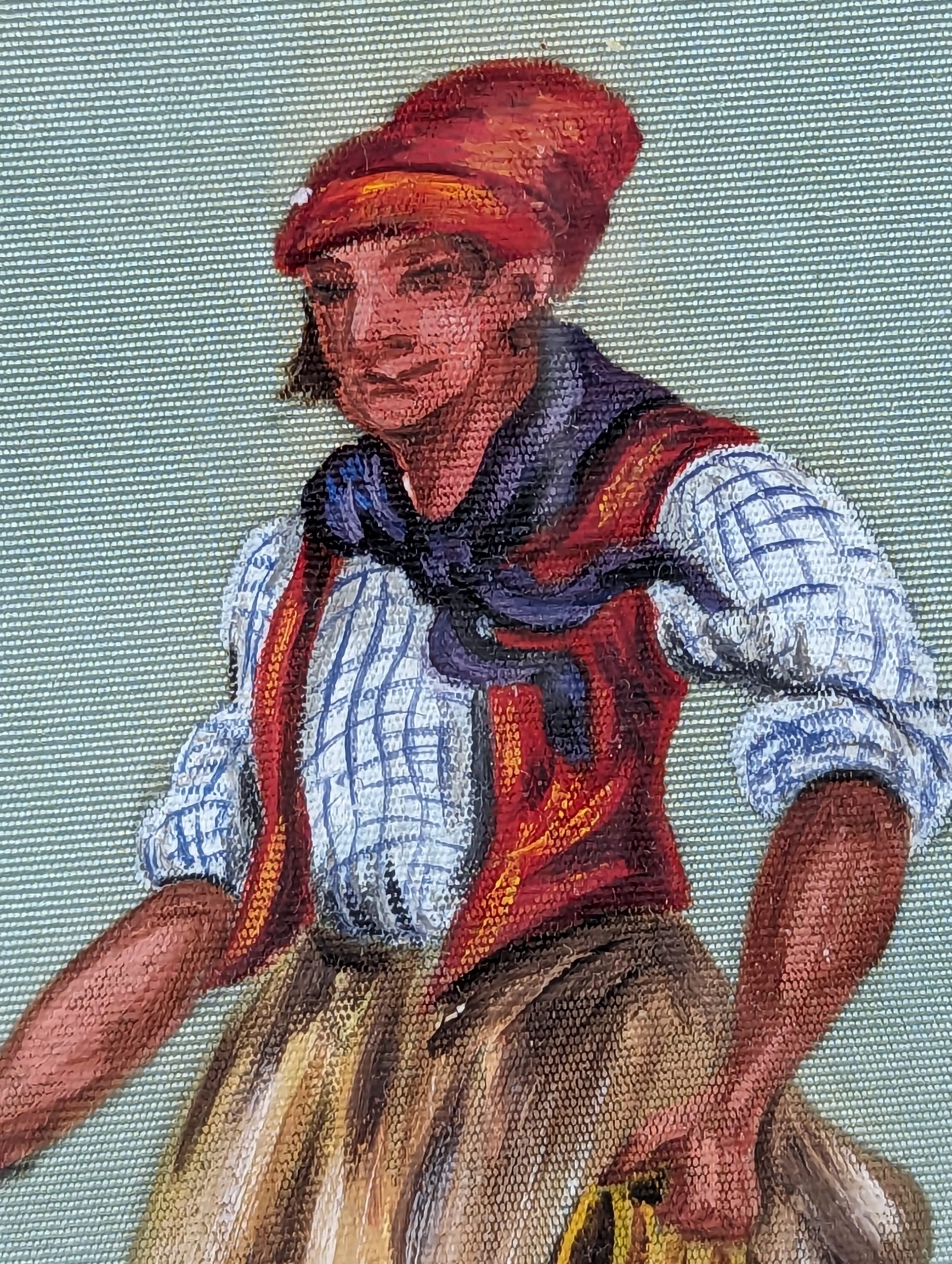 1940s Painting On Silk Of A Royal Navy Ships Cook 1770 - Image 3