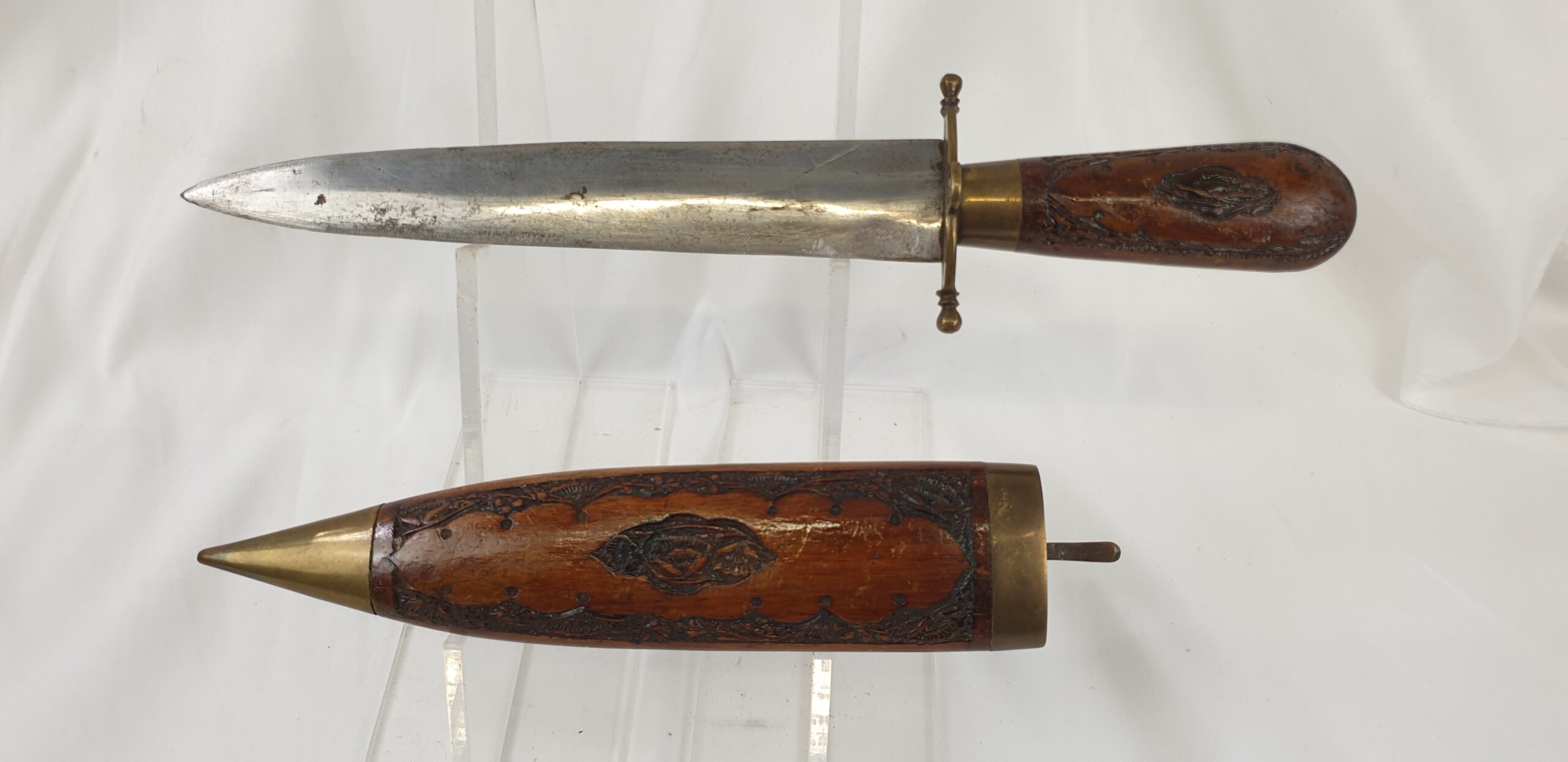 19th Century Indian Carved Wood Handle Stealth Knife