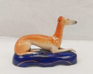 Victorian Staffordshire Greyhound Figurine Penholder