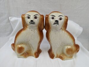 Large Pair Of Victorian Staffordshire Spaniel Dogs With Glass Eyes