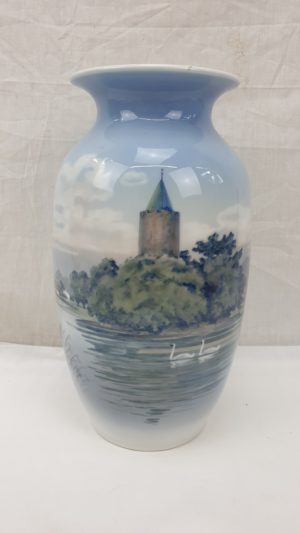 Royal Copenhagen Ceramic Vase Of A Church Scene