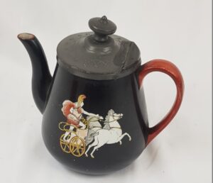 c1850 Prattware Teapot With Greek Chariot Design