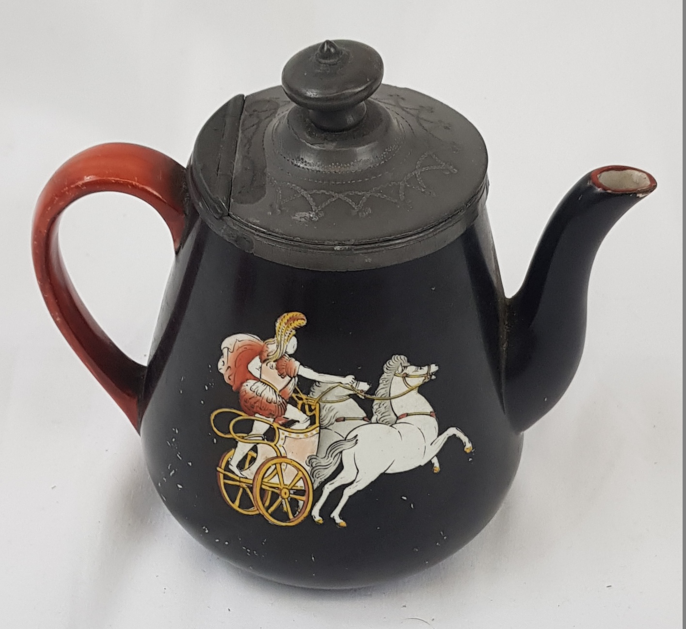 c1850 Prattware Teapot With Greek Chariot Design - Image 2