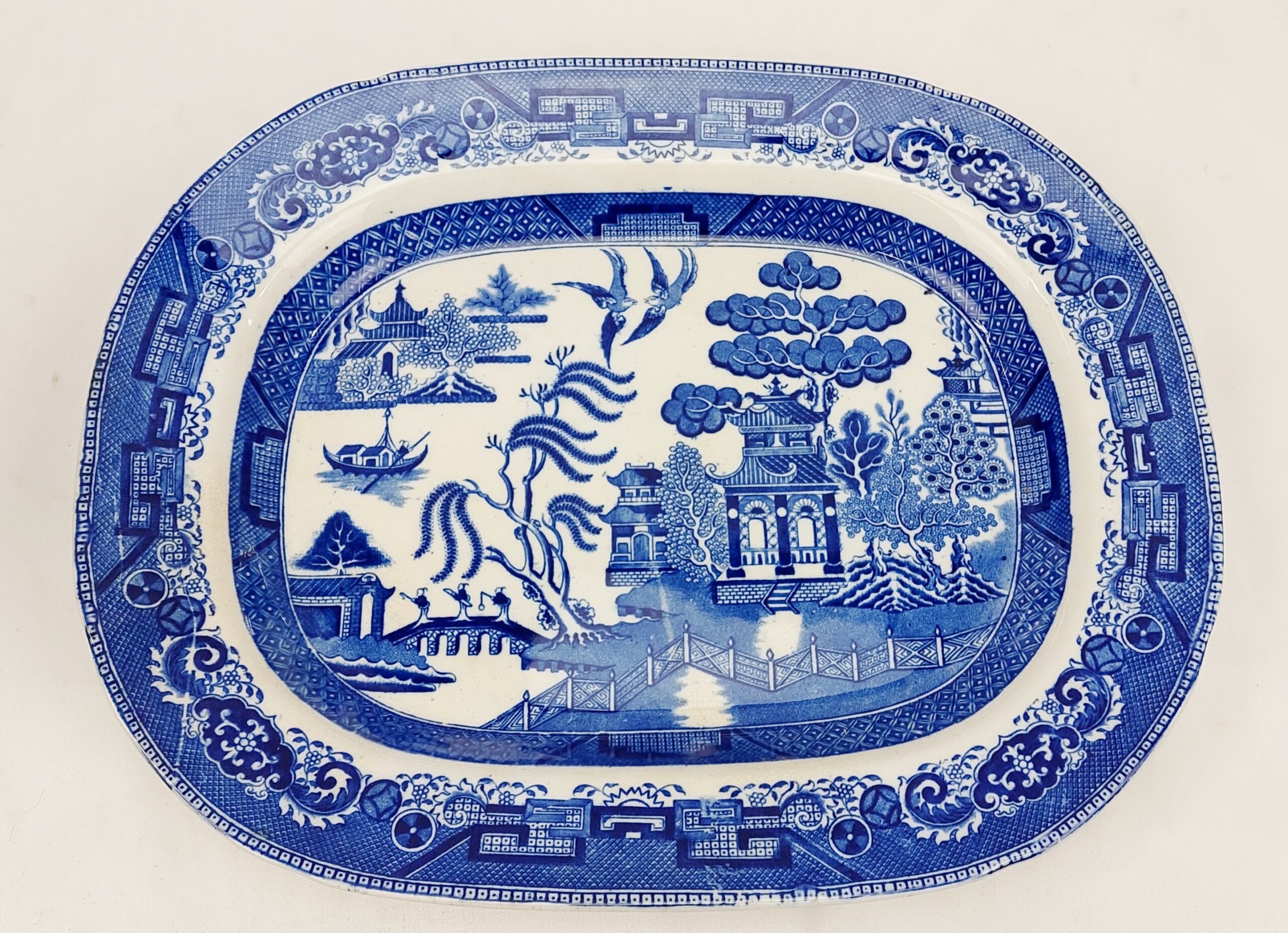 1890s Ridgeway Semi-Porcelain Willow Pattern Meat Dish
