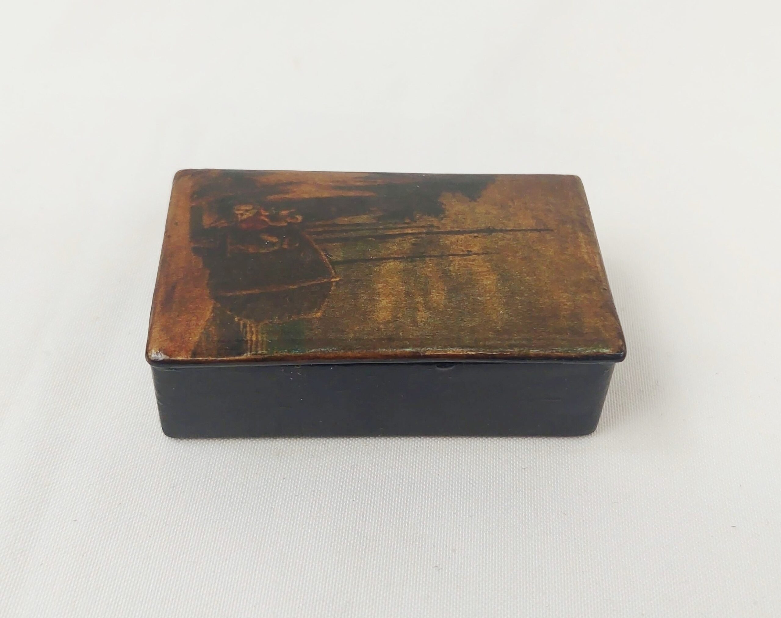 Victorian Papier Mache Snuff Box With Shipping Scene